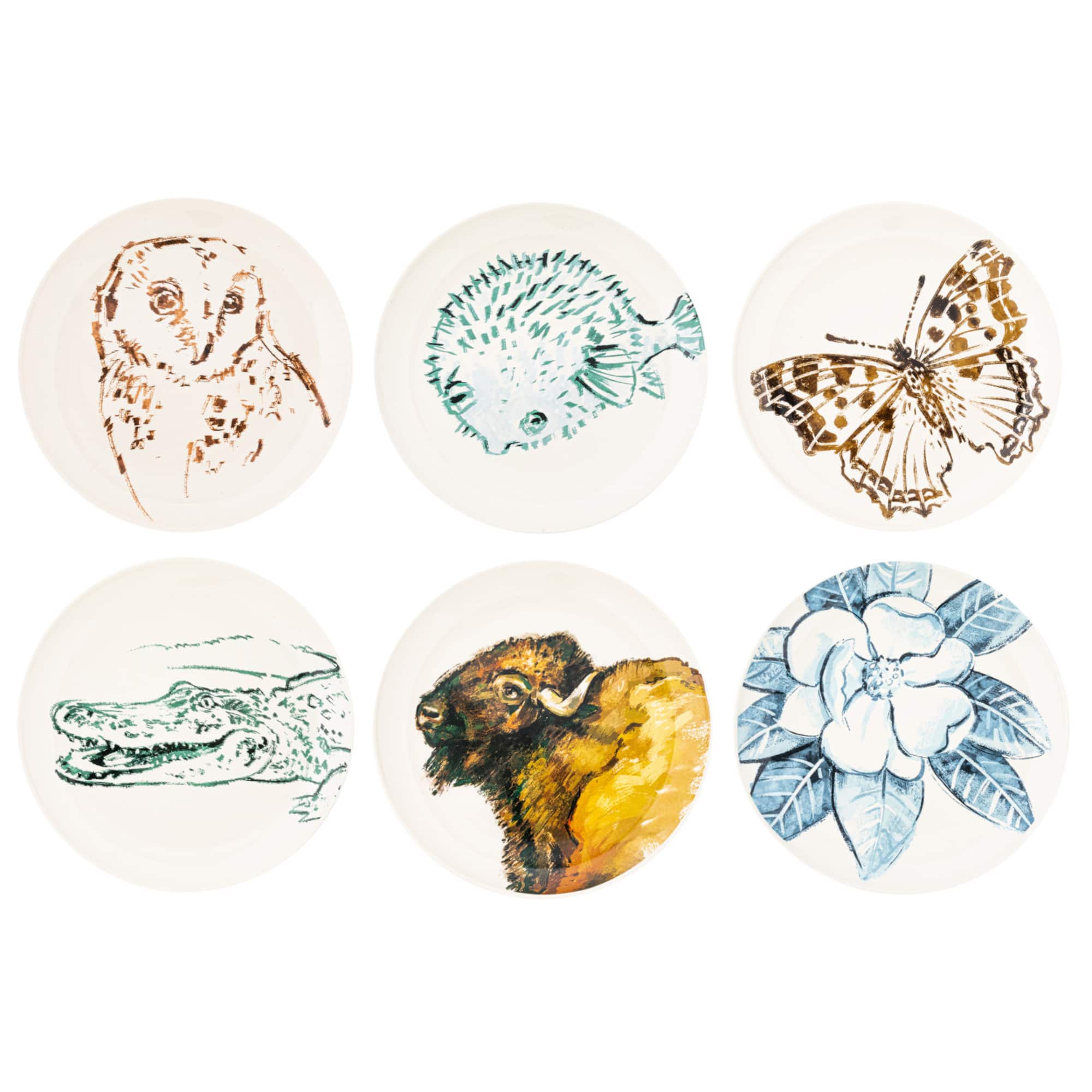 Hello Honey® 10.5" Animal & Flower Stoneware Dinner Plate Set